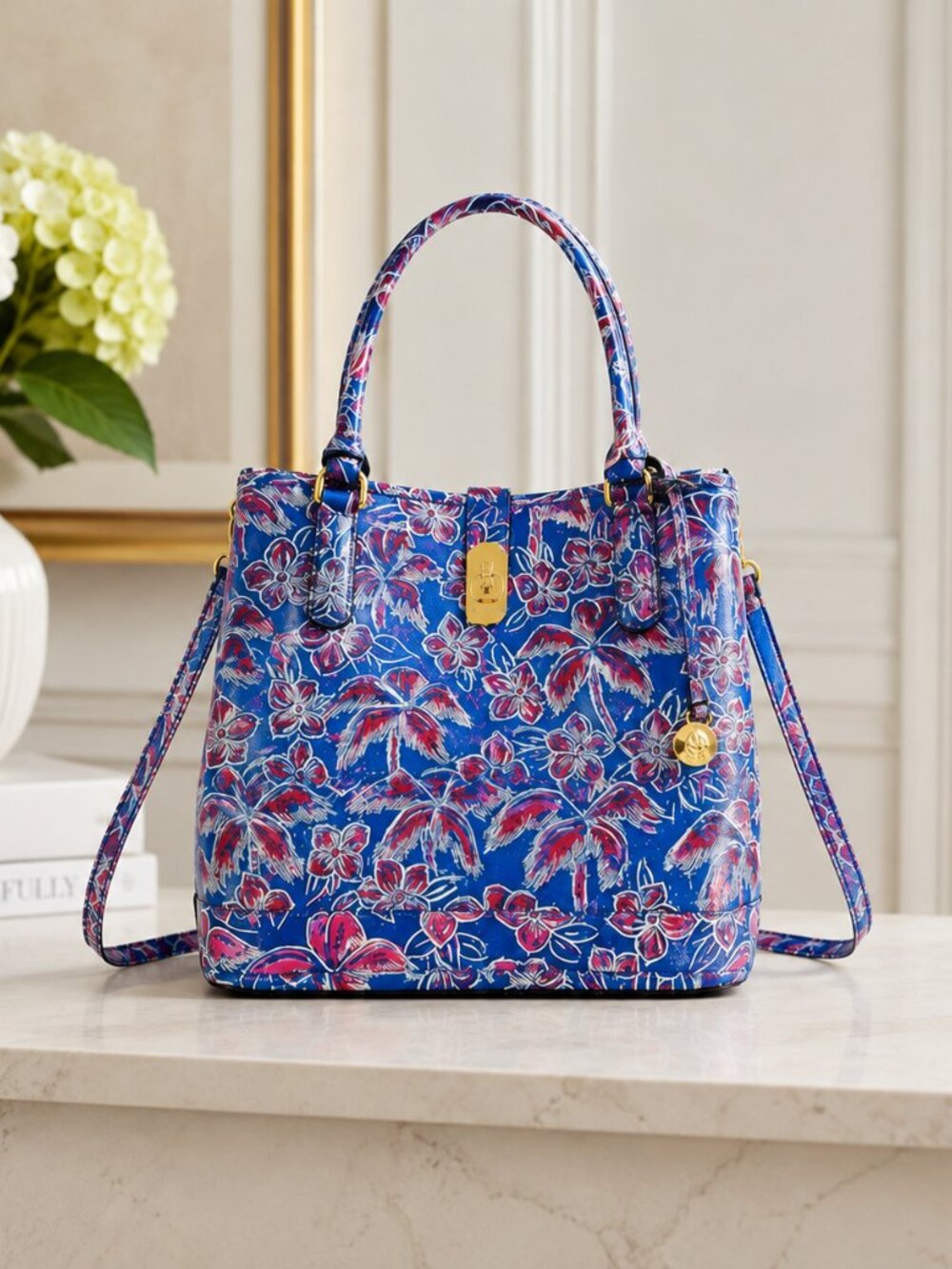 Brahmin Giora Tote Vista Blue Torrone Floral Palm Leather NWT - Picture 5 of 7